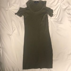 Form fitting/body con olive green cold shoulder dresses, size small